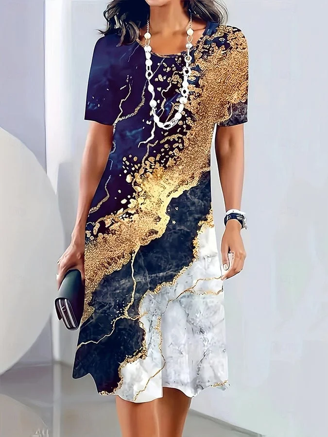 Women'S Casual Round Neck Short Sleeve Printed Dress 