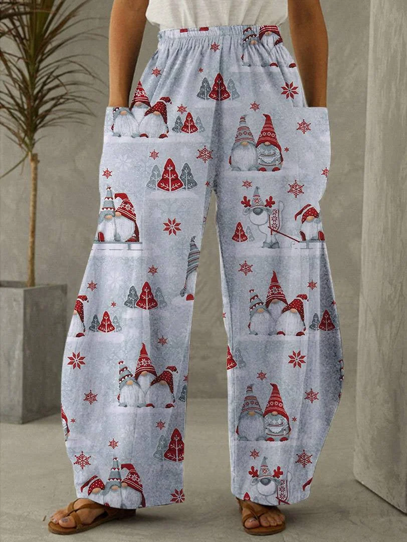 Christmas Grey Pattern Print Vintage Casual Loose Pants