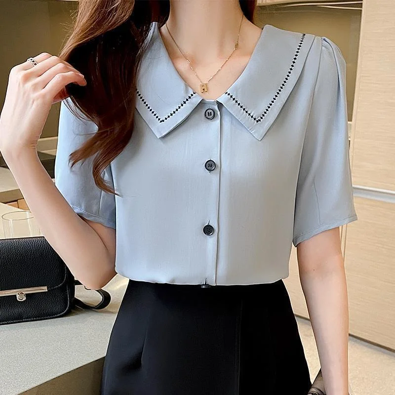 Jangj Style Short Sleeve White Shirt 2022 Spring Summer Korean Style Blouse Elegant Professional Causal Shirt for Female