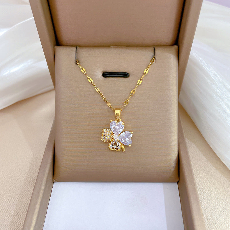 2 Pieces Minimalist Geometric Titanium Steel Diamond Inlay Necklaces