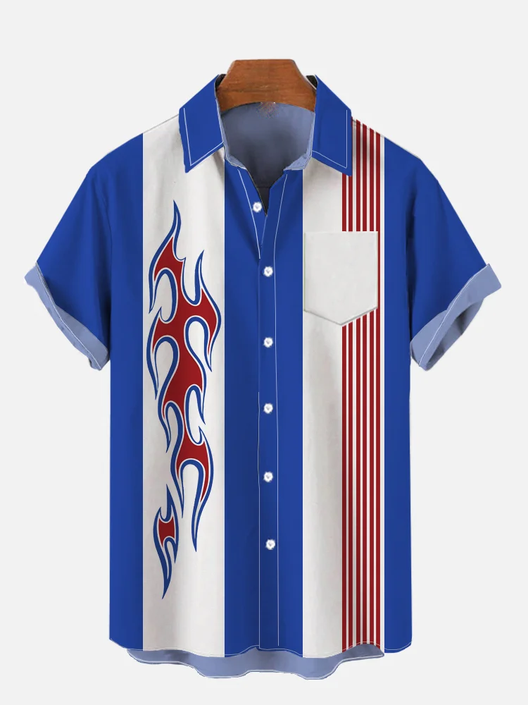 Men's Flame Stripe Print Casual Shirt PLUSCLOTHESMAN