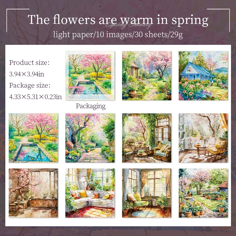 Material Paper - Spring Scenery Series Rainbow Flower Watercolor Landscaping Collage 