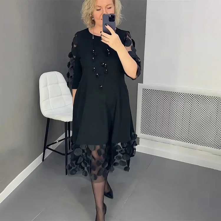 Plus Size Flared Dress with Dots Decor