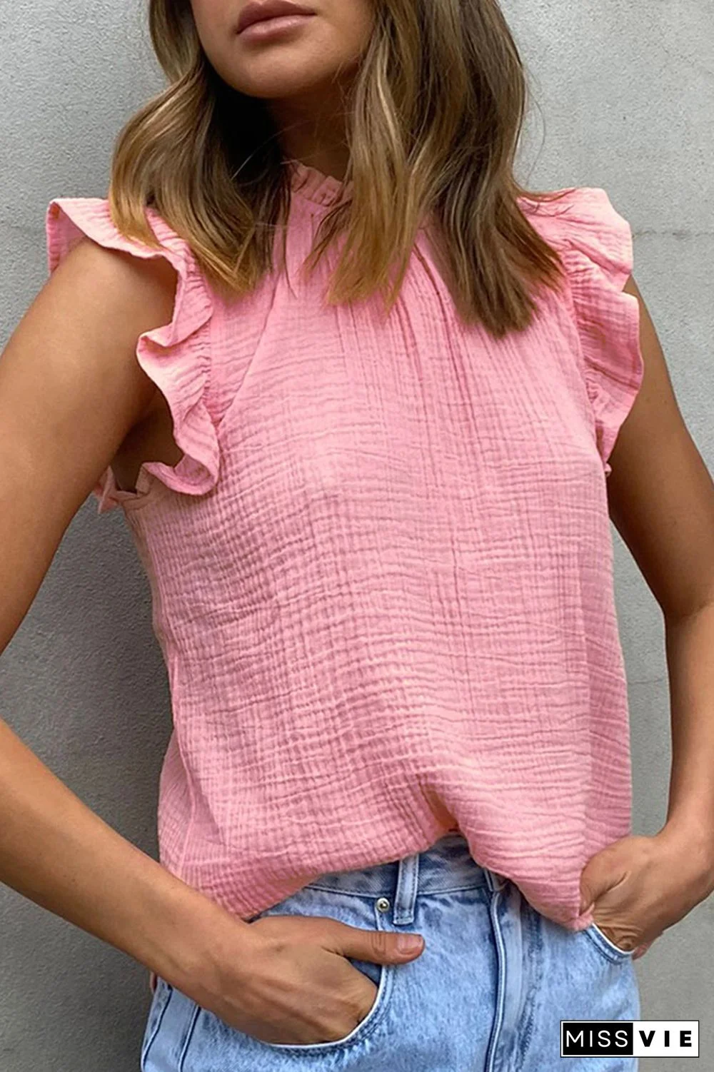 Casual Solid Split Joint Stringy Selvedge Tops