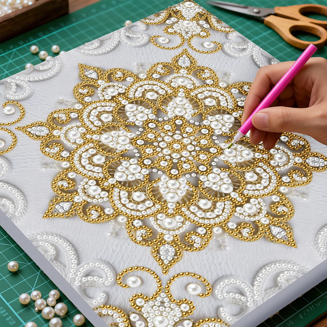 Square Mandala DIY Pearl Diamond Art Kit for Adult Home Decor 25x25cm With Frame