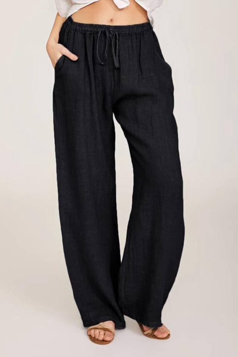 Casual Blue Cotton And Linen Loose Strap Pants 2024 - Flycurvy 