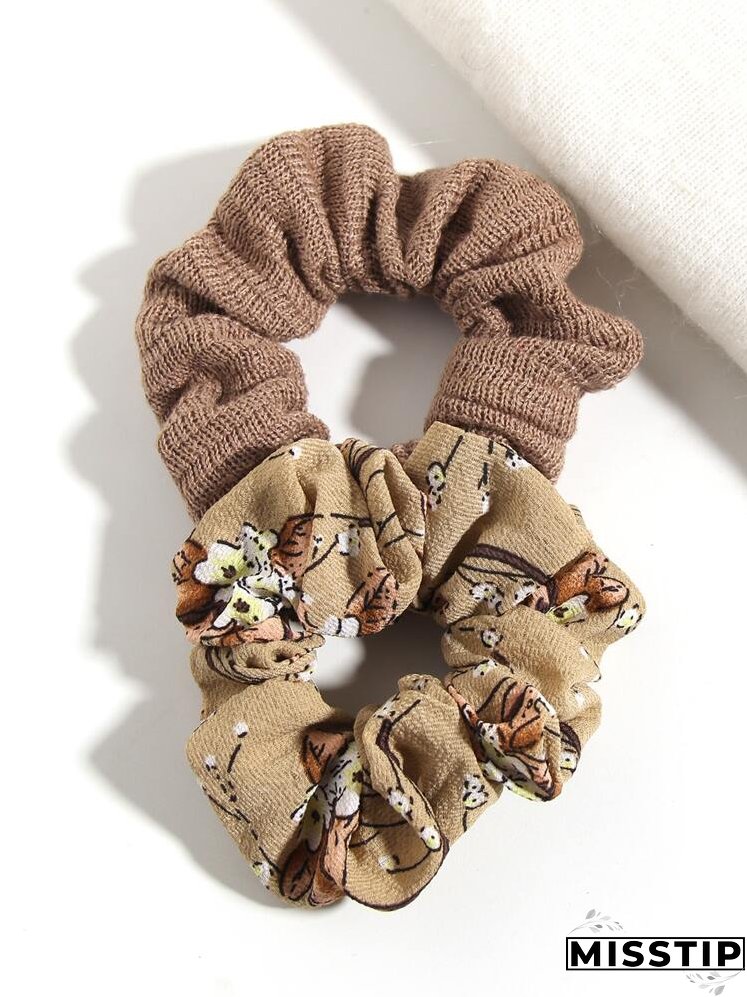 2pcs Flower Print Scrunchie