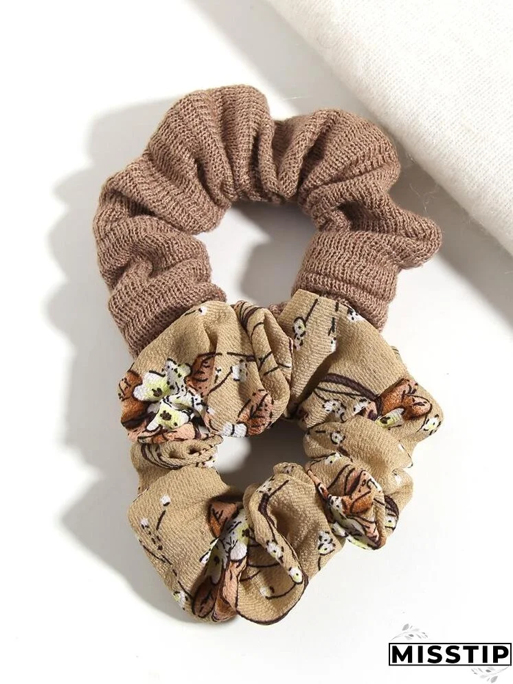 2pcs Flower Print Scrunchie
