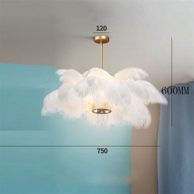 Nordic Ostrich Feather LED Pendant Lamp Modern Interior Decor Pendant Lights Lighting for Bedroom Living Room Home Feather Lamp