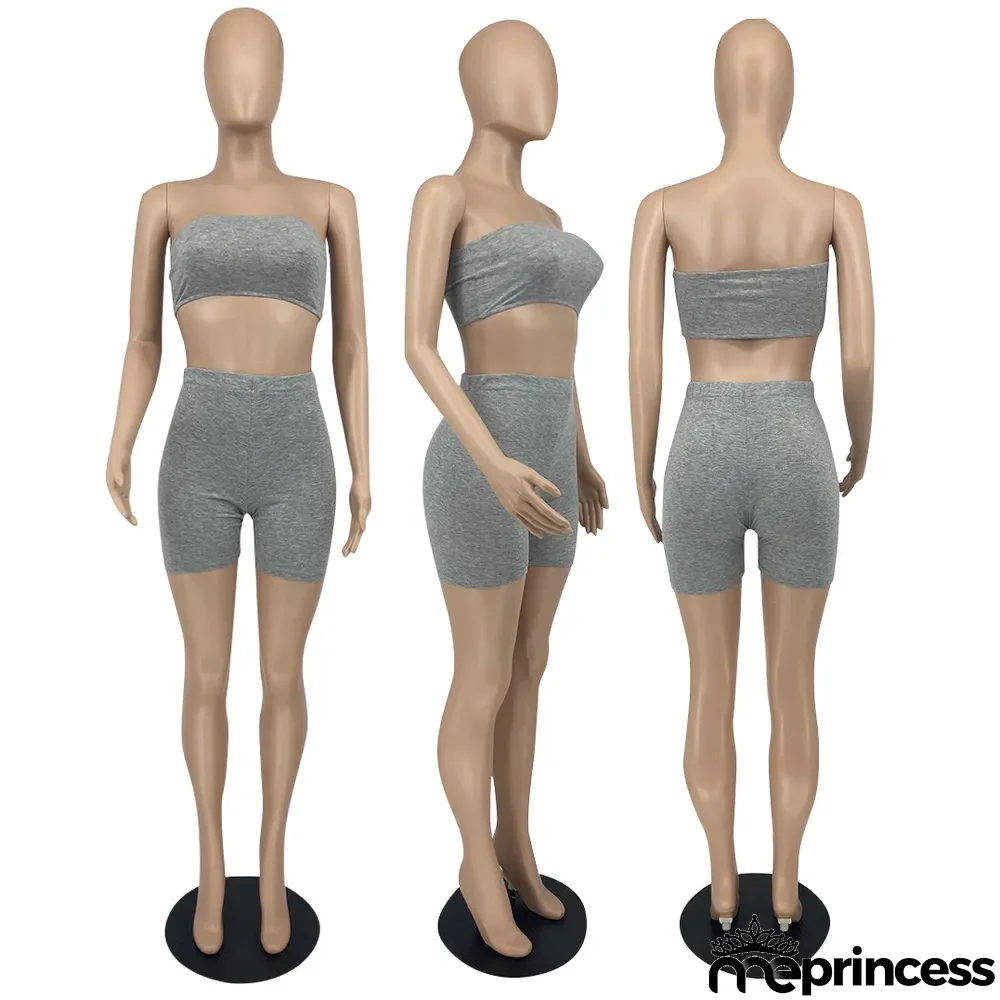 Women's Summer Women's Solid Color Fashion Casual Bandeau Two Piece