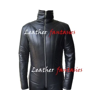 pornhint Pornhint Genuine Black leather Padded catsuit Leather Bodysuit Jumpsuit with padding