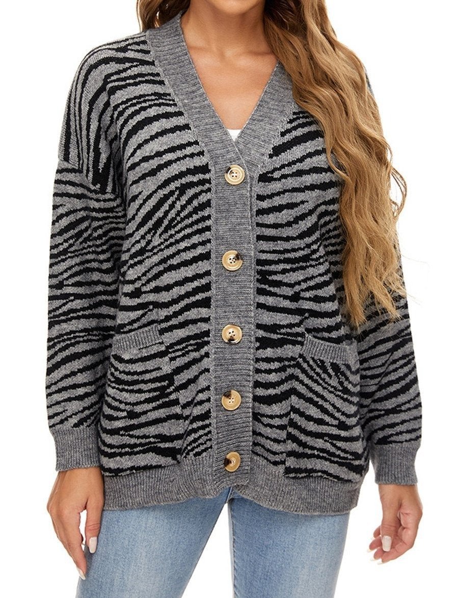 Autumn And Winter Loose Single-breasted Pocket Knitted Cardigan | EGEMISS