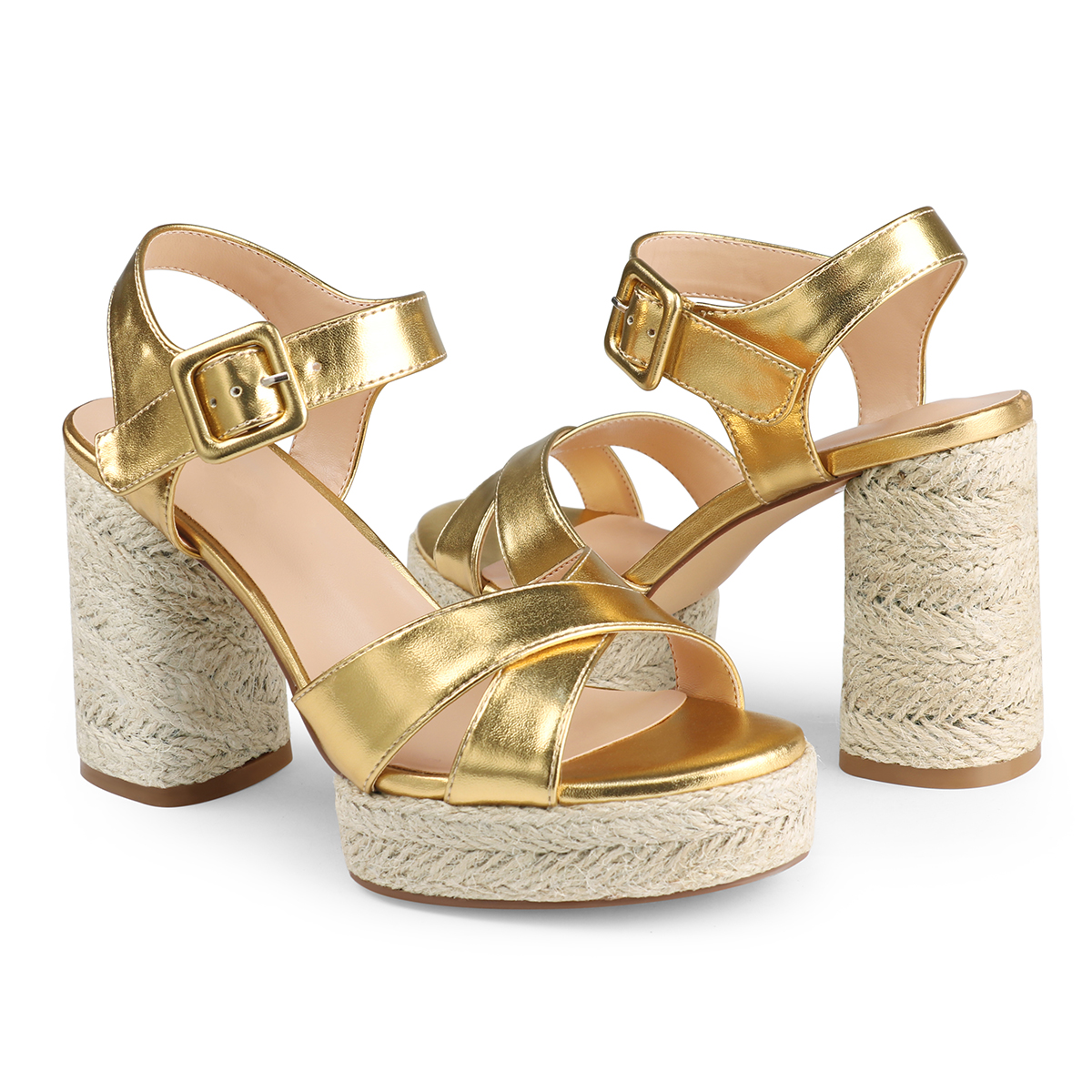 95mm Espadrille Platform High Heels for Women Ankle Strap Chunky Sandals-MERUMOTE