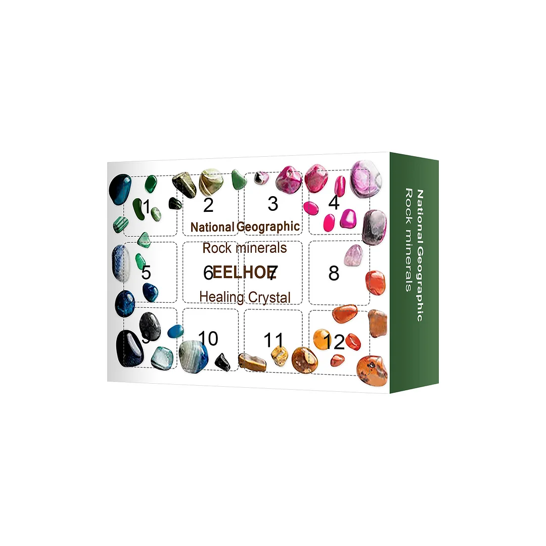 Healing Crystal Advent Calendar, Polished Gravel Christmas Countdown Calendar for Home Garden Christmas Decoration Surprise Gift Box Mineral Gift Box