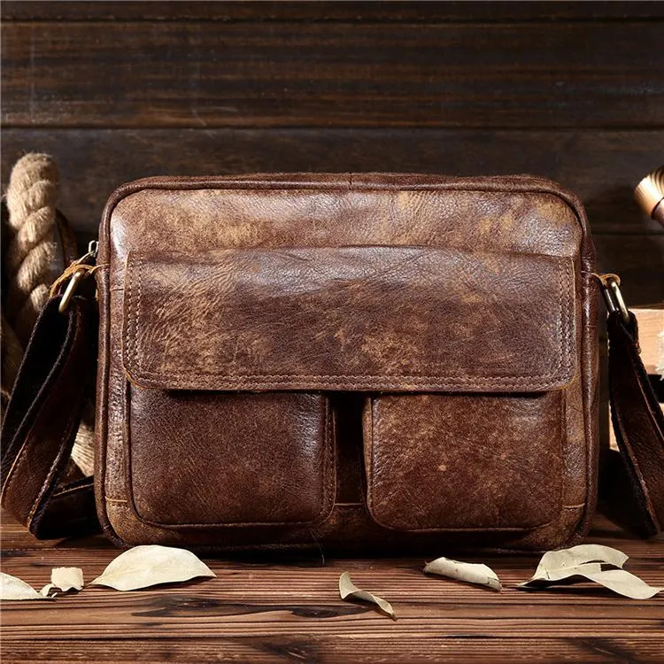 Retro Crazy Horse Leather Men's Briefcase Messenger Bag
