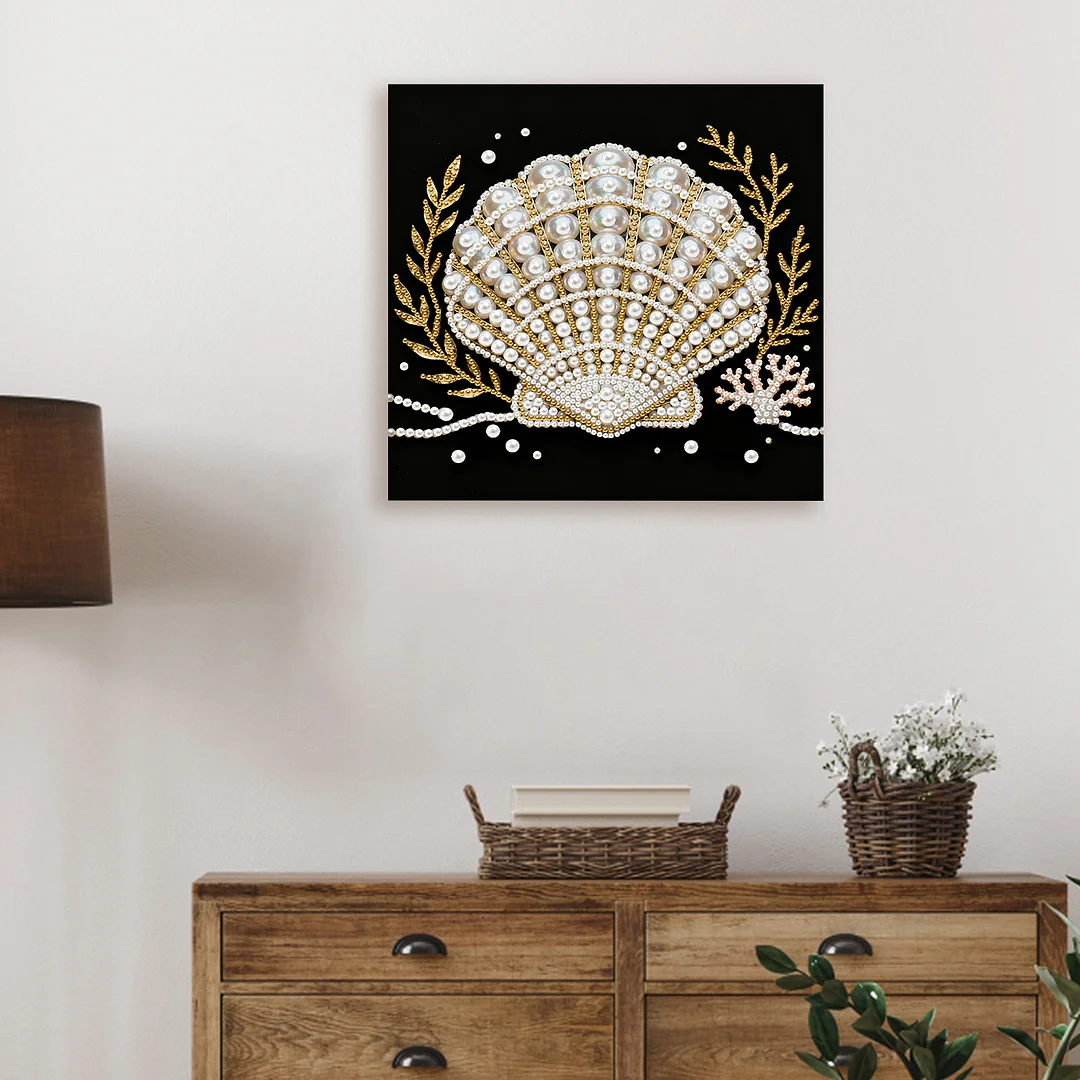 Seashell DIY Pearl Art Diamond Painting Kit for Adult Home Decor 25x25cm With Frame
