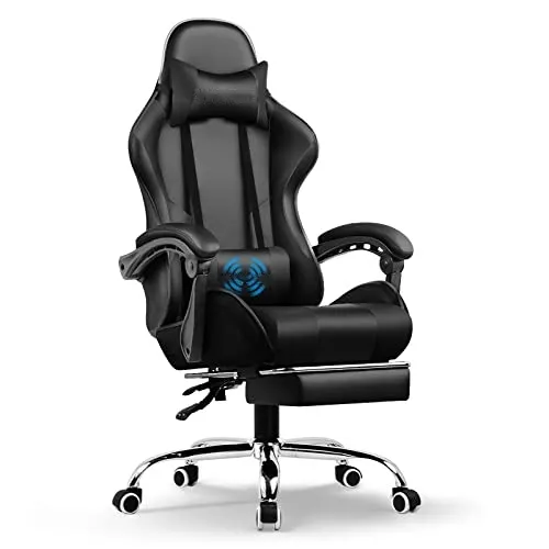Gaming chair with 360&deg; swivel seat, height-adjustable footrest and lumbar support