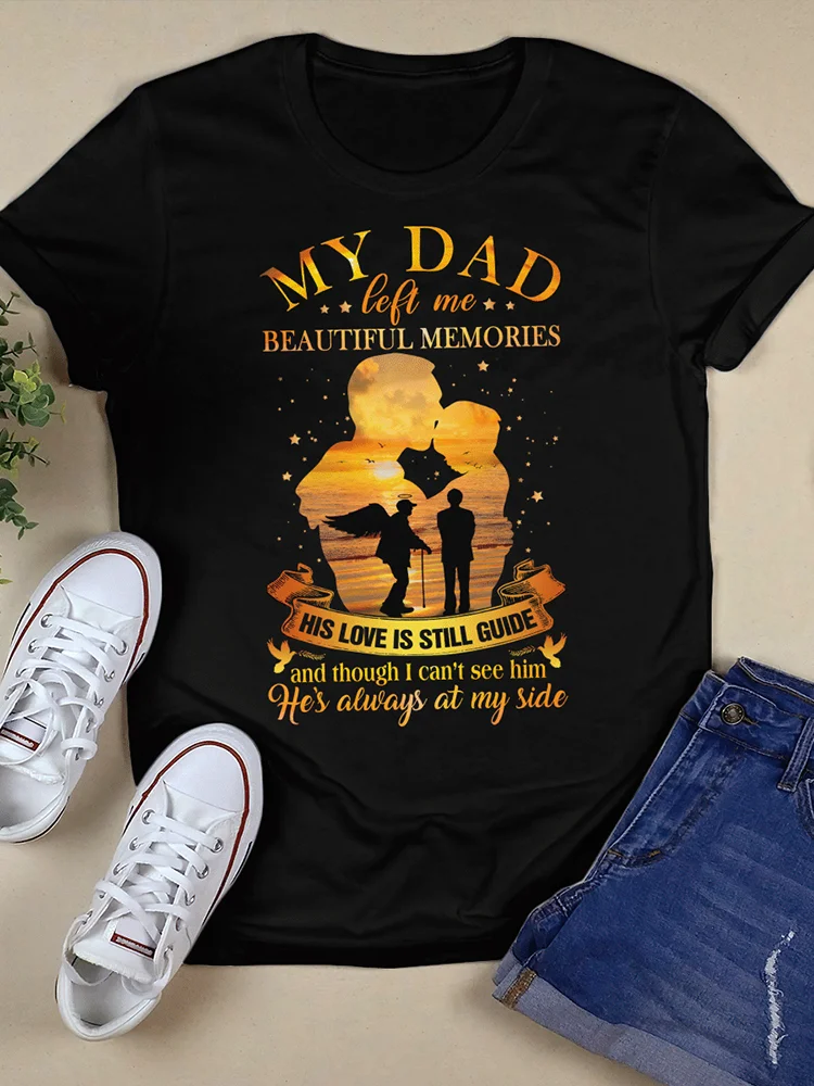 Wearshes My Dad Left Me Beautiful Memories Sunset Beach Printed Short Sleeve T Shirt