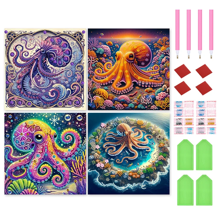 4pcs Octopus 30*30CM (Canvas) Special Shaped Drill Diamond Painting gbfke