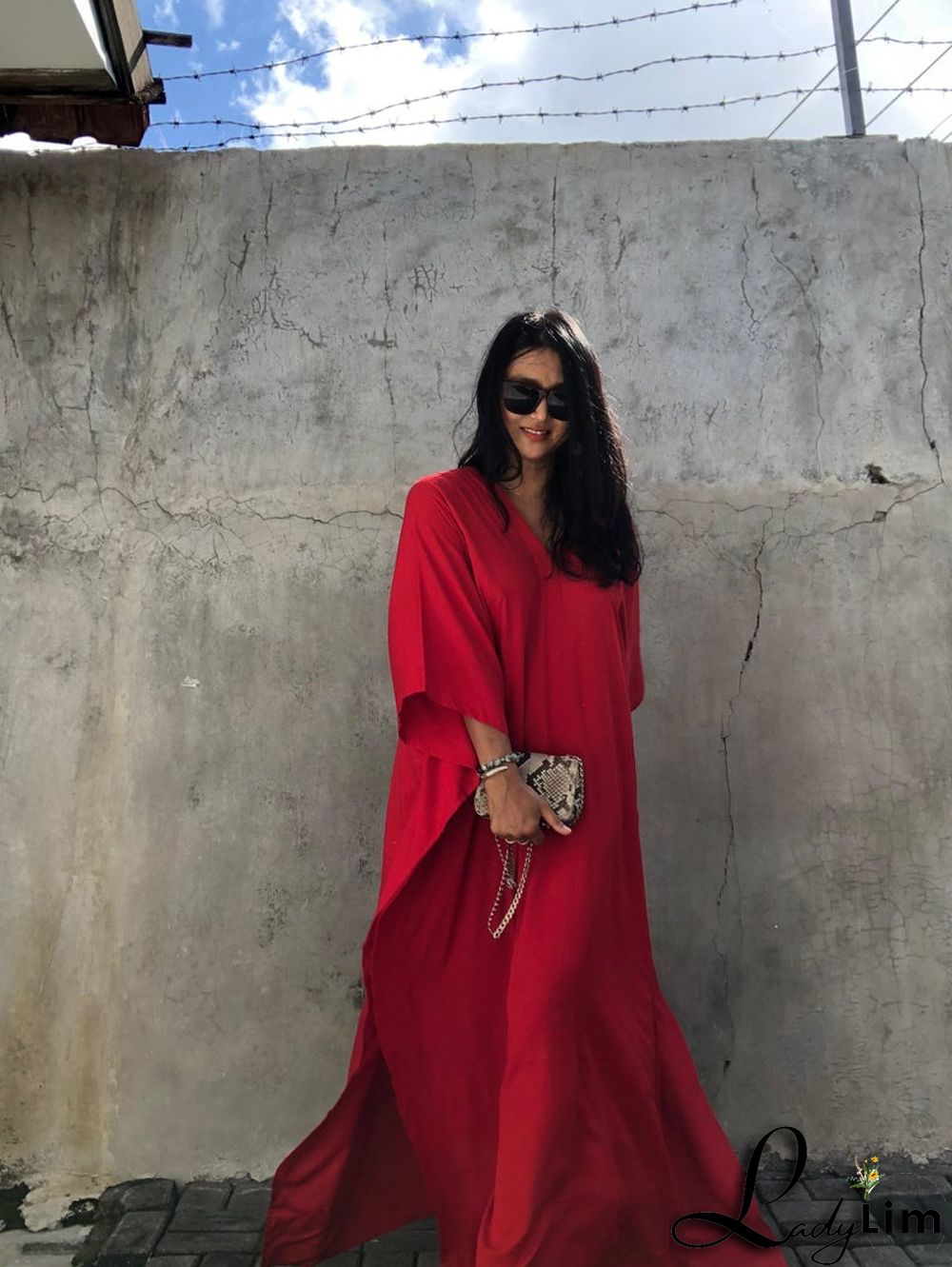 V Neck Solid Color Beach Cover Up