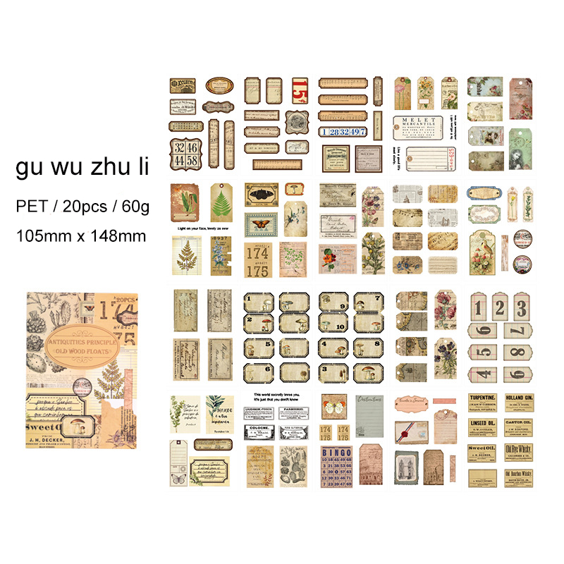 Sticker Book - Old Wood Floats Series Vintage Plant Flower Label 