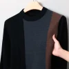 Striped pure wool trendy crew neck sweater