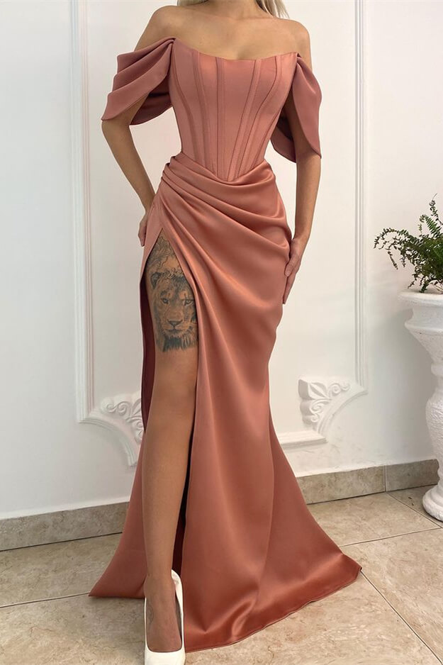 Oknass Mermaid Off-the-Shoulder Long Prom Dress With Split