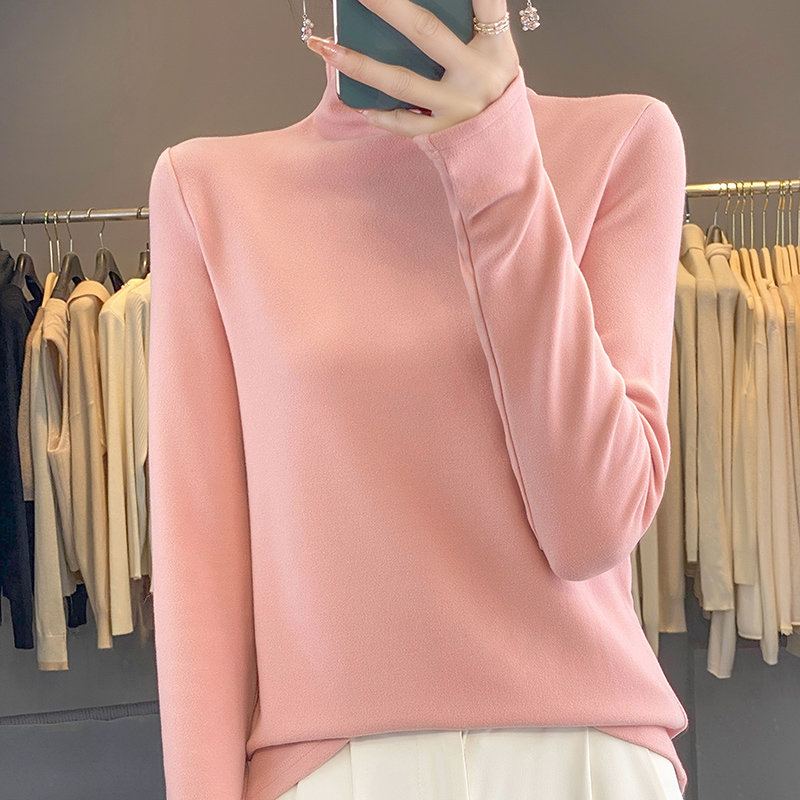 Autumn Winter Women New Fine Darlon Sweater Half-high Collar Solid Pullover Bottoming Knitwear Long Sleeve Skin Friendly Tops | Launchpadint