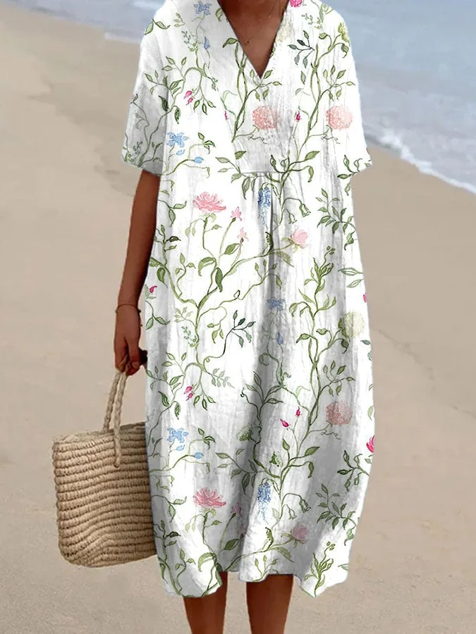 Women's Vintage Floral Art Print Dress 