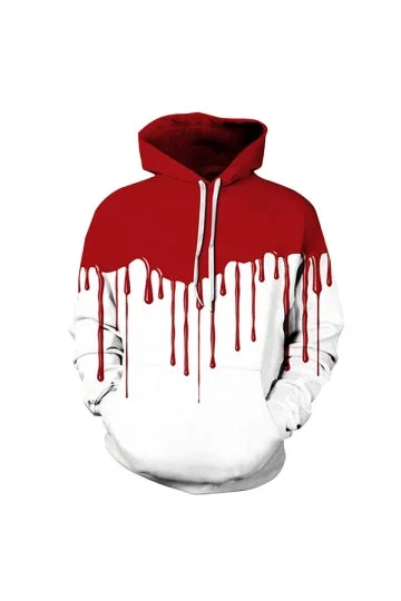 Womens Halloween Simulative Blood Printed Draw String Hoodie White-elleschic