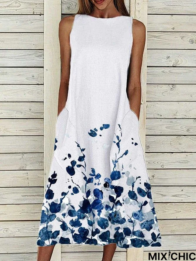 White Cotton Round Neck Patchwork Casual Dresses White Dresses
