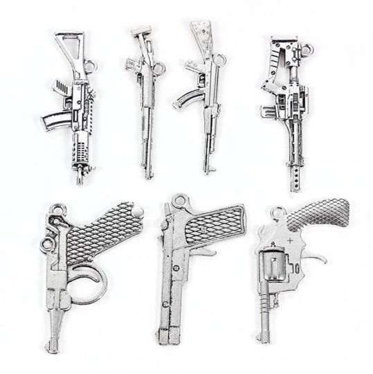 7pcs Gun Shape Charms machine gun assault rifle 40x45mm Antique Making pendant fit,Vintage Tibetan Silver,DIY Handmade Jewelry
