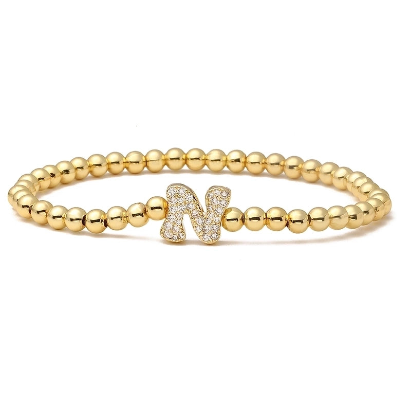 Vintage Style Minimalist Classic Style Letter Copper Zircon 18K Gold Plated Inlay Bracelets