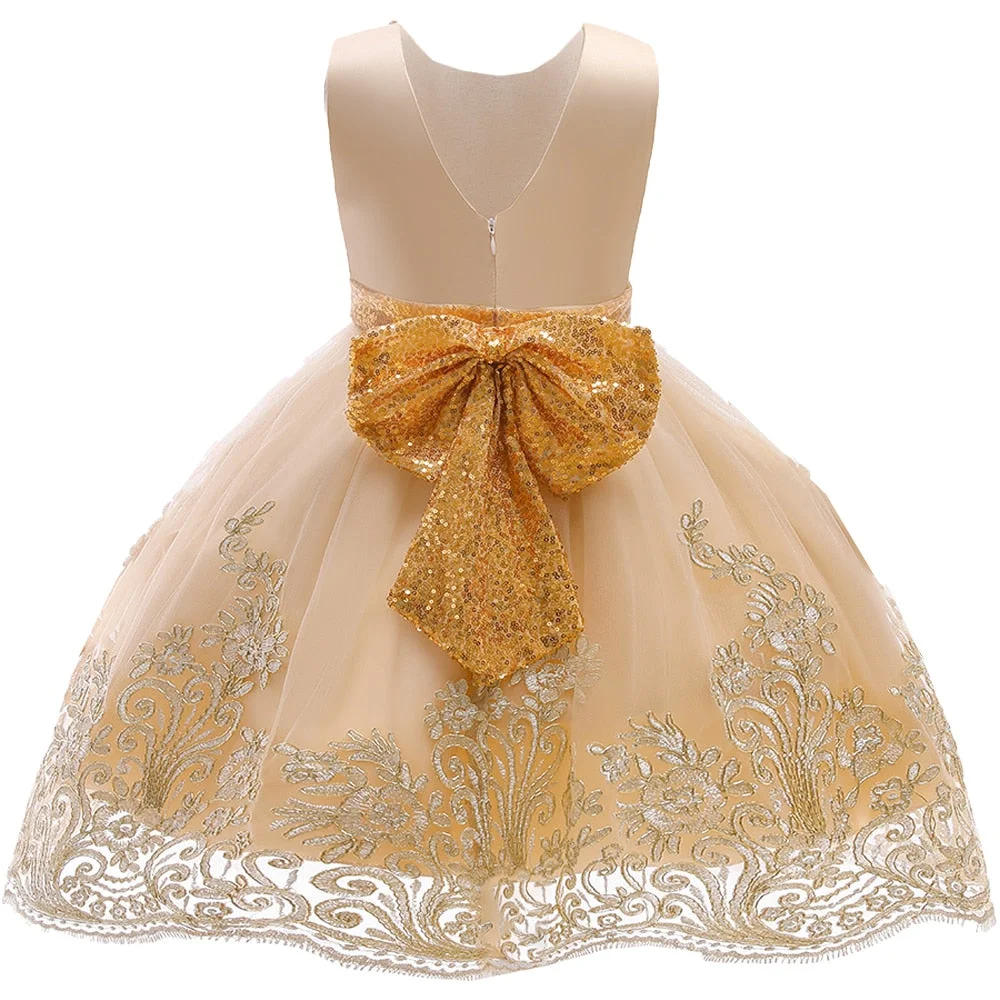 Sequins Bow Kids Dress for Girl Children Clothing Christmas Dresses for Party Wedding Flower Tutu Prom Princess Dress Ball Gown