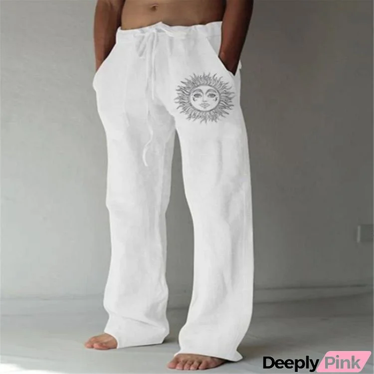 Men Plus Size Casual Mid Waist Drawstring Sun Printed Pants