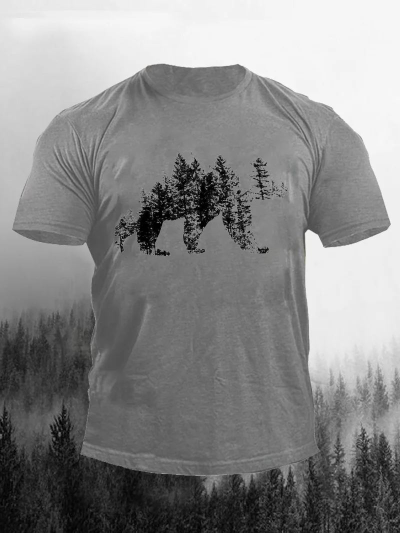 Forest Bear Printed Round Neck T-Shirt in  mildstyles