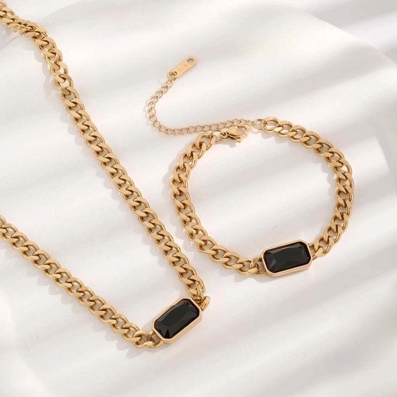 Glam Luxurious Roman Style Solid Color 304 Stainless Steel Rhinestones 18K Gold Plated Plating Inlay Bracelets Necklace