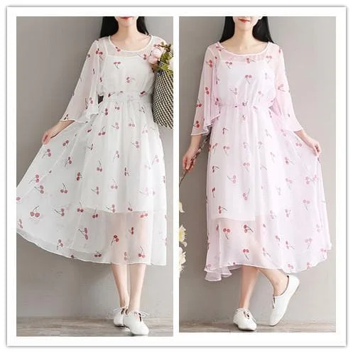 White/Pink Fairy Cherry Chiffon Dress SP1812124