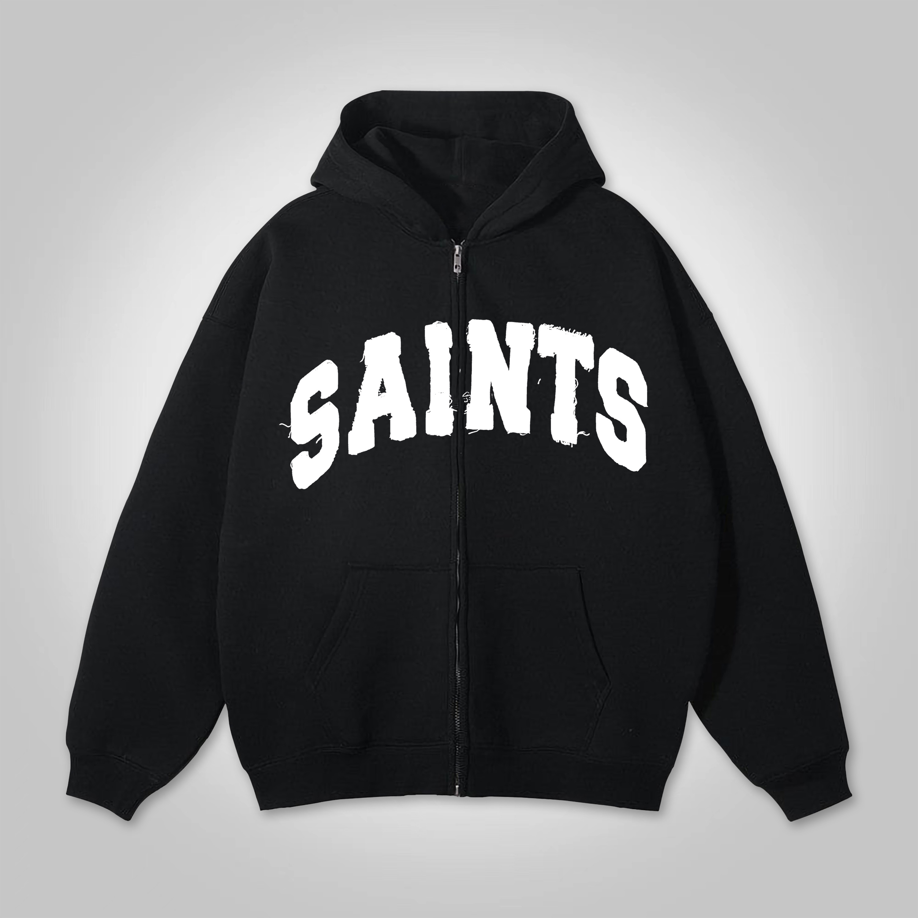 Vintage Saint Art Graphic Zip-Up Cotton Hoodie - SOPULA