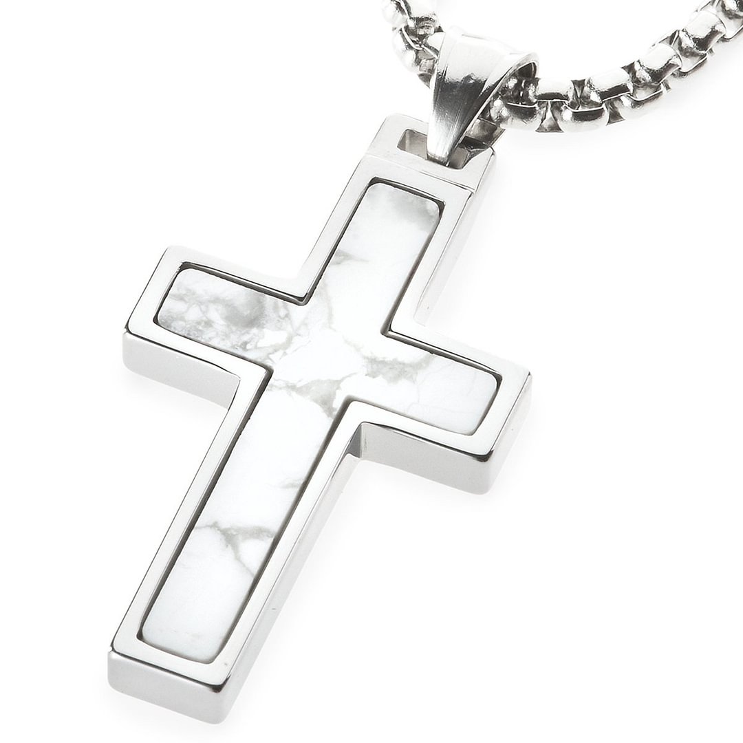 Women's Or Men's Unique Howlite Is White With Grey Inlay Tungsten Cross Pendant.Necklace Jewelry Gifts For Mens And Womens