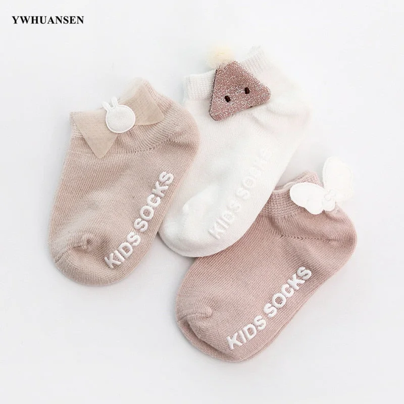 3 Pairs/lot 0 to 24M Spring Summer Baby Socks Solid Color Infant Baby Floor Socks Soft Cotton Anti-slip Boat Socks For Girls