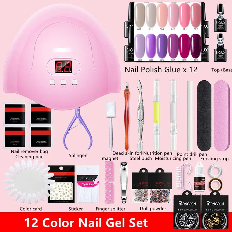 Nail Set UV LED Lamp Dryer with 12 Pcs Nail Gel Polish Kit Soak Off Manicure Tools Set Electric Nail Drill Nail Tools-Nail Inspo