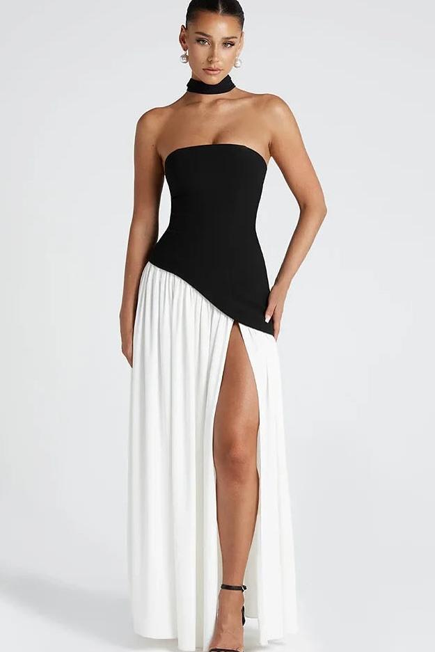 Oknass Stunning Strapless Sleeveless Long Prom Dress With Split Ruffles 