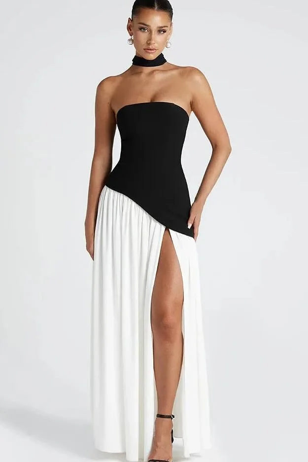 Stunning Strapless Sleeveless Long Prom Dress With Split Ruffles XJ0651