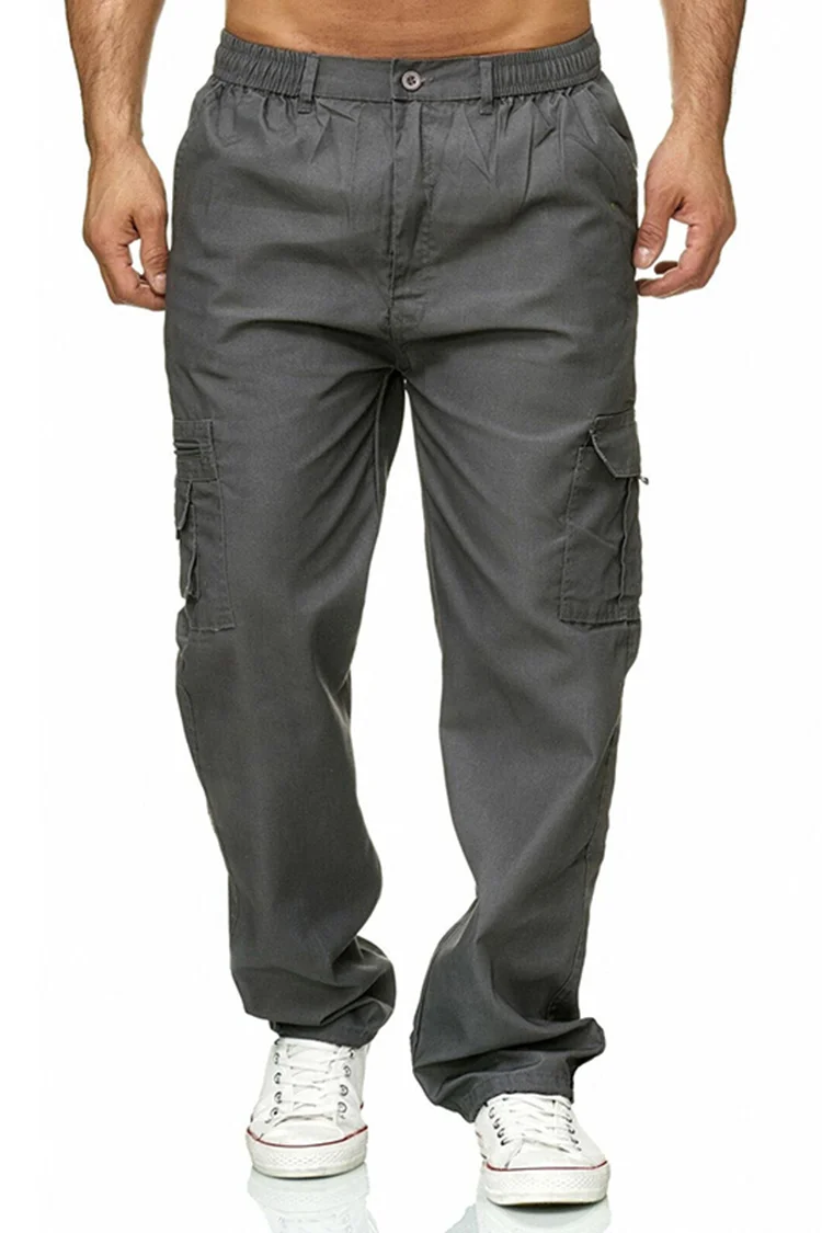 BrosWear Men's Casual Multi Pocket Loose Straight Work Pants