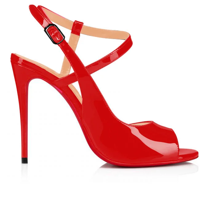 120mm Women Slingback Pumps Ankle Strap Jenlove Stiletto Peep Toe Sandals Dress Red Bottoms Shoes-vocosishoes