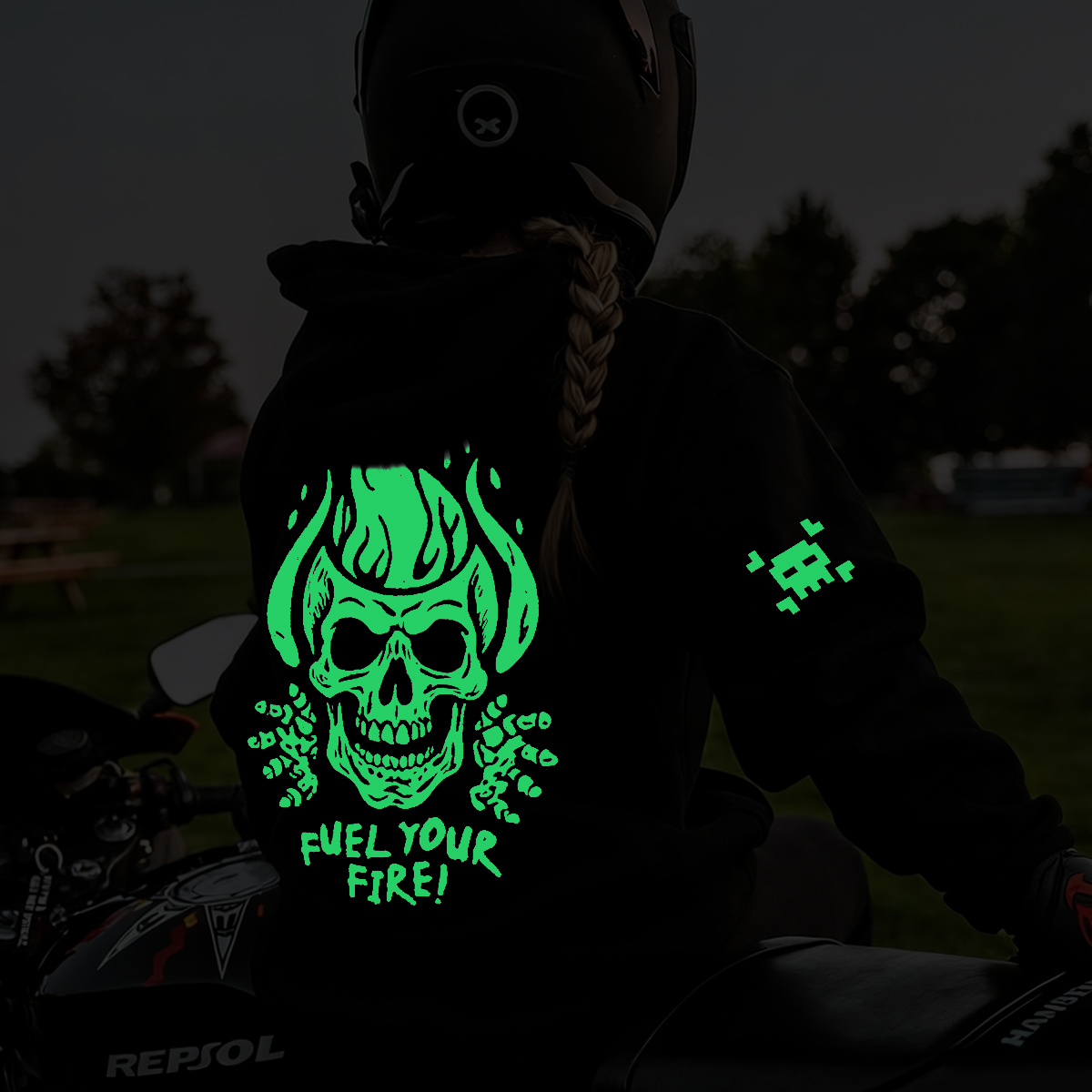 Luminous Skull Design Motorcycle Riding Cotton Hoodie
