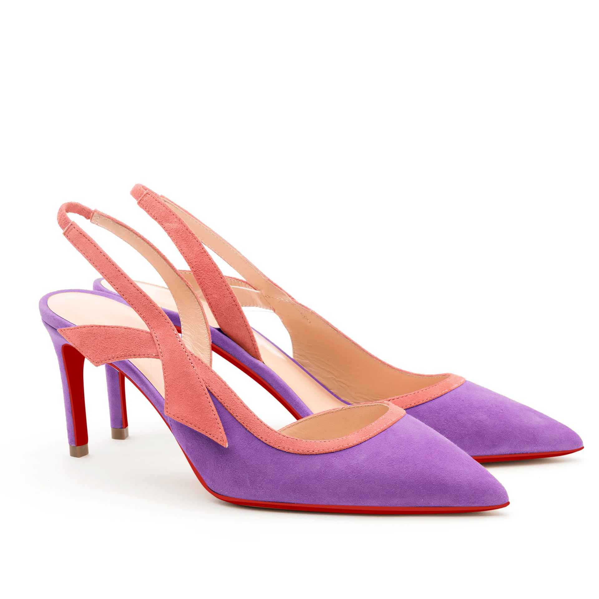 65mm Women's Pointed Toe Stitching Color Kitten Stillettos Slingback Red Bottoms Pumps Sandals-vocosishoes