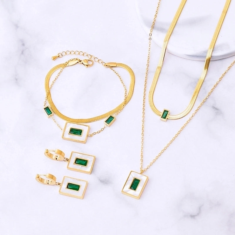 Titanium Steel 18K Gold Plated Classic Style Geometric Rhinestones Bracelets Earrings Necklace