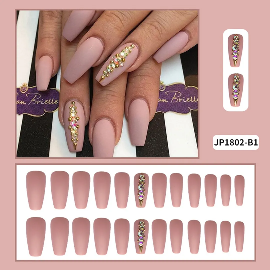 24pcs Extra Long Coffin False Nails yellow Flower designs Rhinestone Ballerina Fake Nails Full Cover Nail Tips Press On Nails